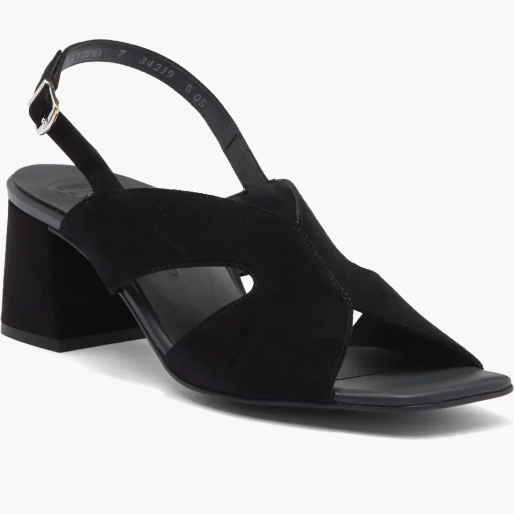 NWOB Paul Green Verona Block Heel Black Suede Slingback Sandals Size US 6/UK 3.5